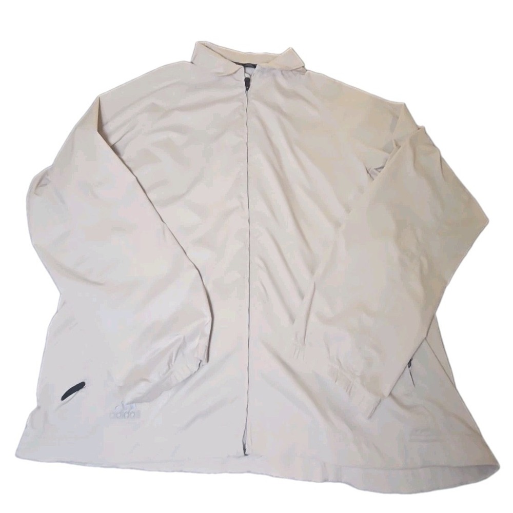 Vtg Adidas Windbreaker Jacket Mens Large Tan Beige Full Zip Collared Mesh Yoke L